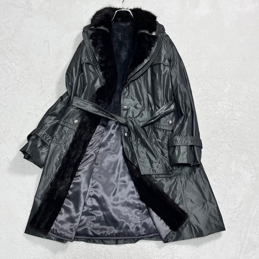 ミンク×レッキスファー トレンチコート メタル釦 ベルト ライナー脱着可