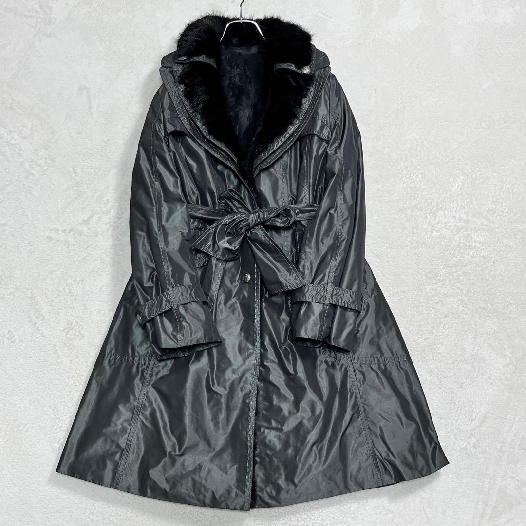 ミンク×レッキスファー トレンチコート メタル釦 ベルト ライナー脱着可