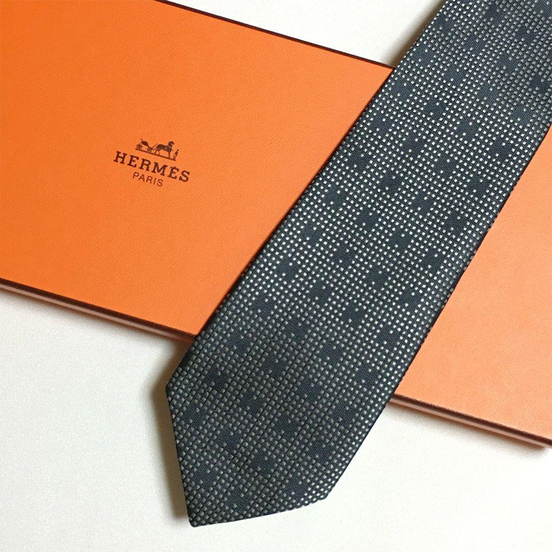 未使用級 エルメス HERMES ネクタイ H織りタイ ファソネH柄 スクエア