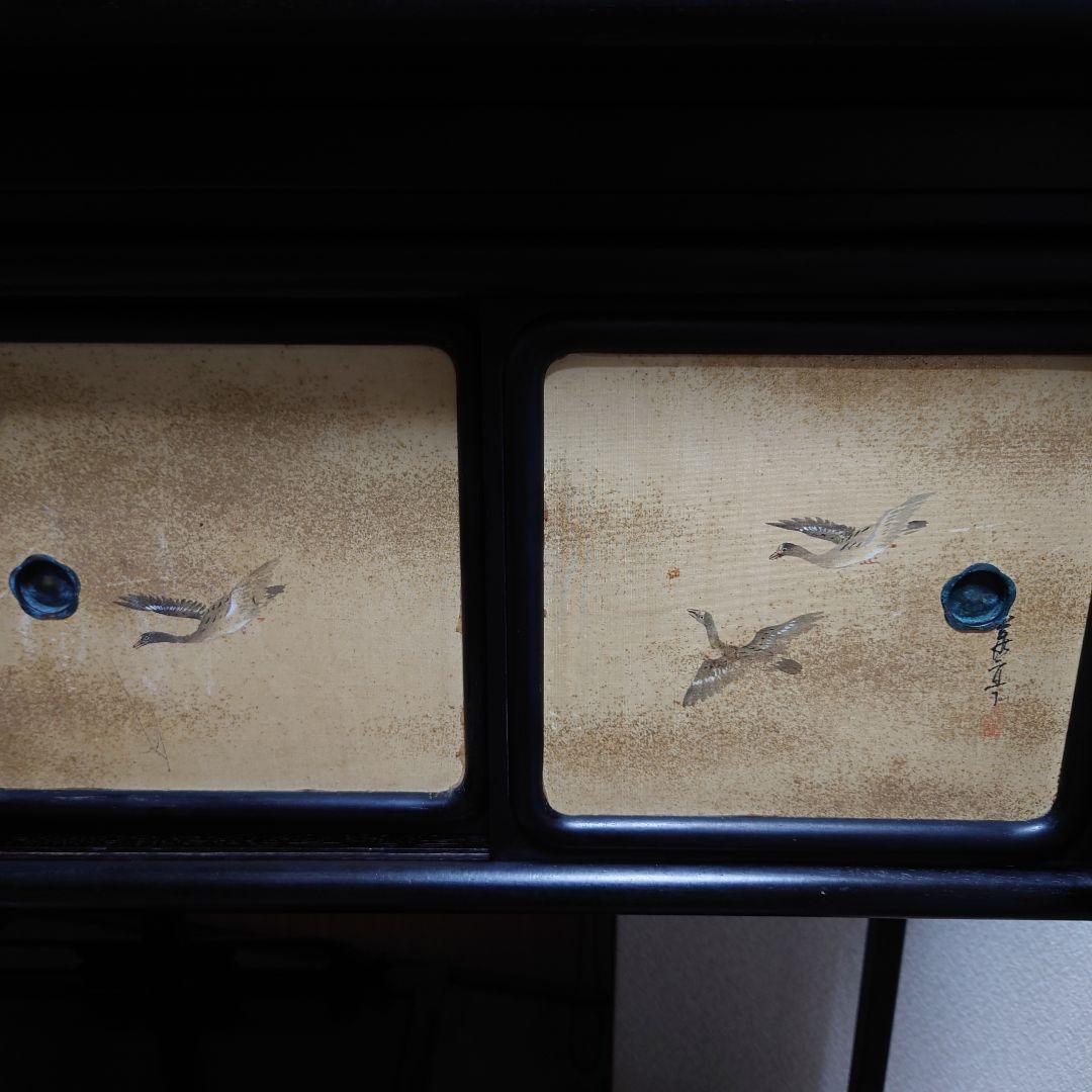 大正〜昭和初期　茶箪笥　小箪笥　古箪笥　飾り棚　美品　襖絵当時物