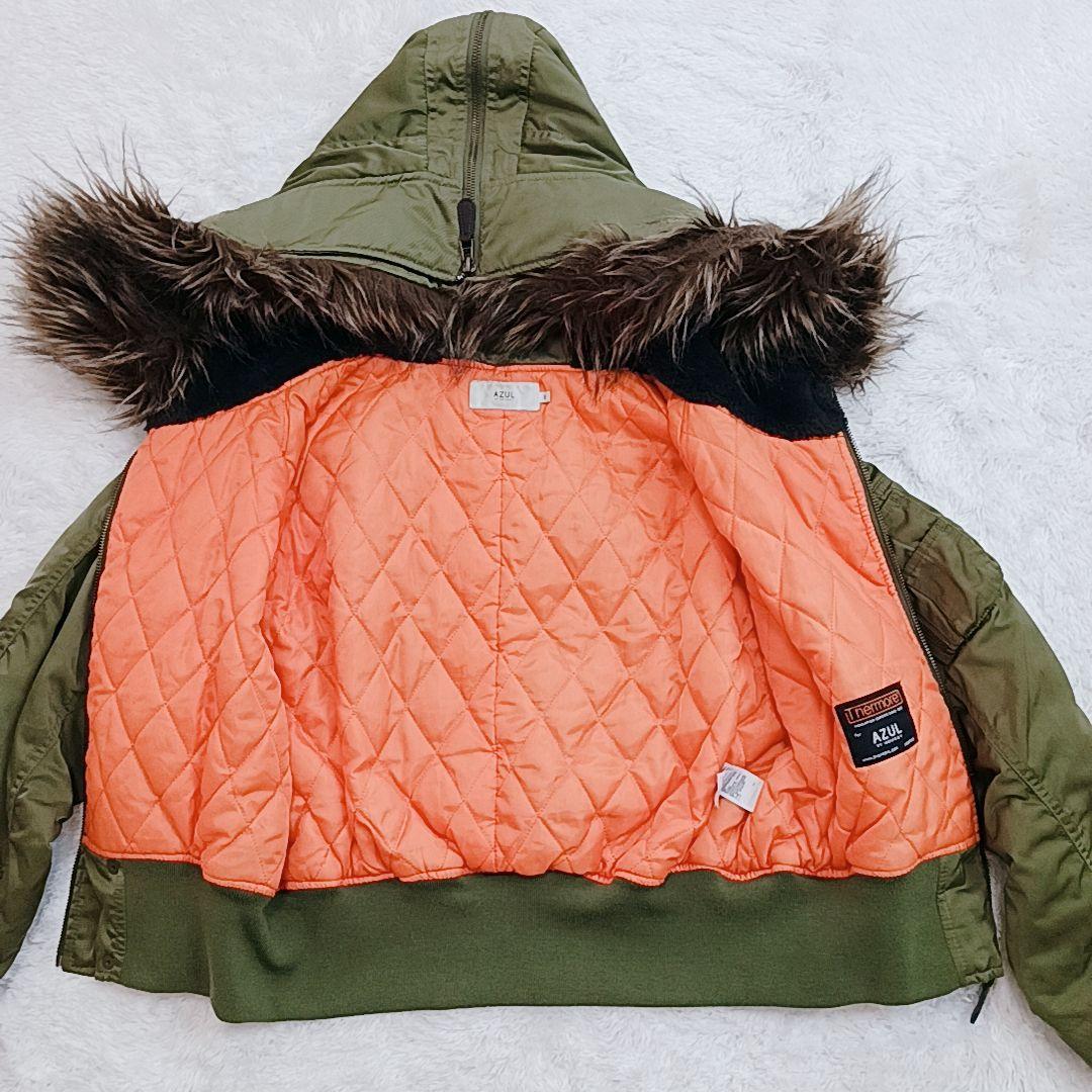 AZUL by moussy N-2B フライトジャケット 短丈 ファー フード