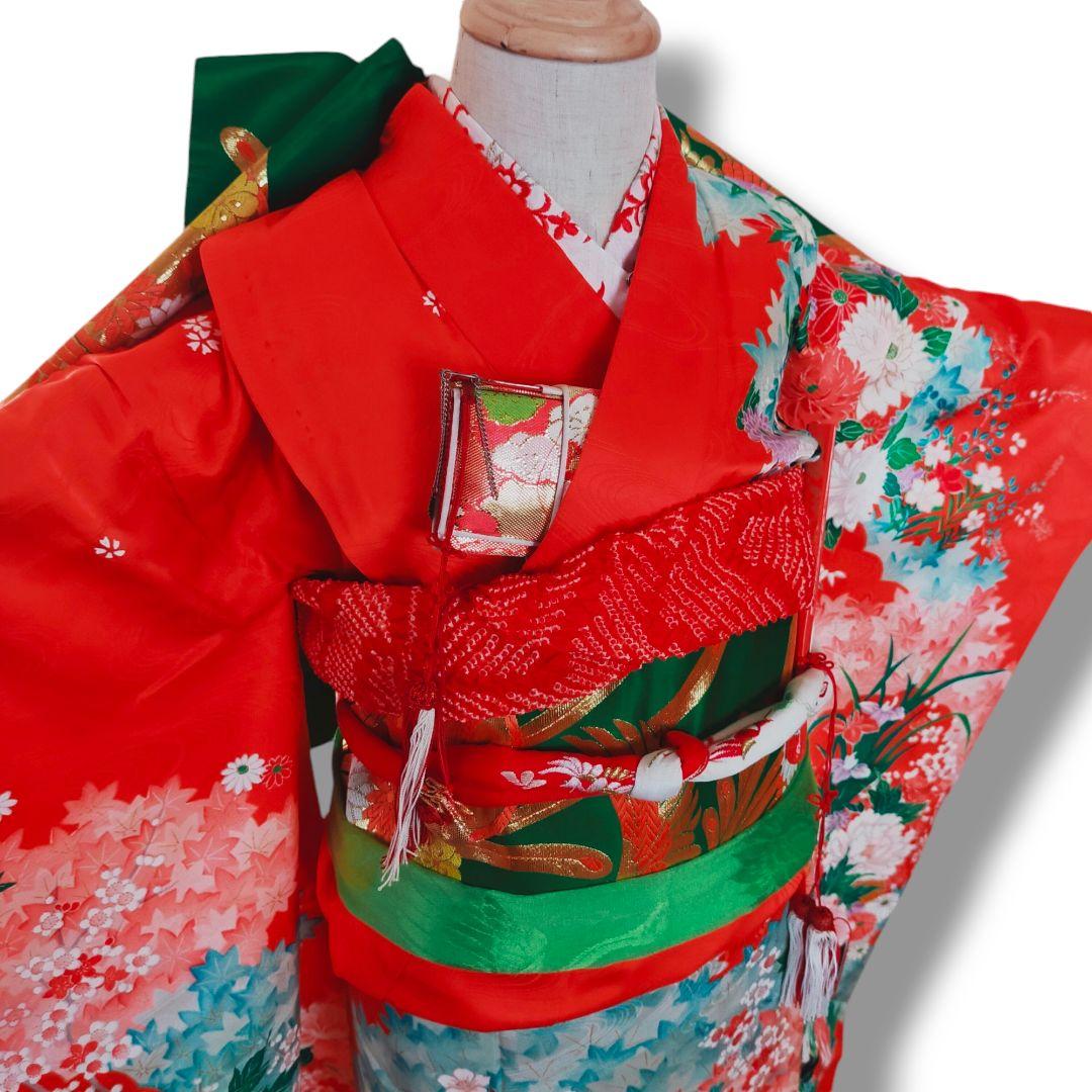 七五三 7歳 女の子 セット 正絹 昭和レトロ 金駒刺繍 牡丹 0706