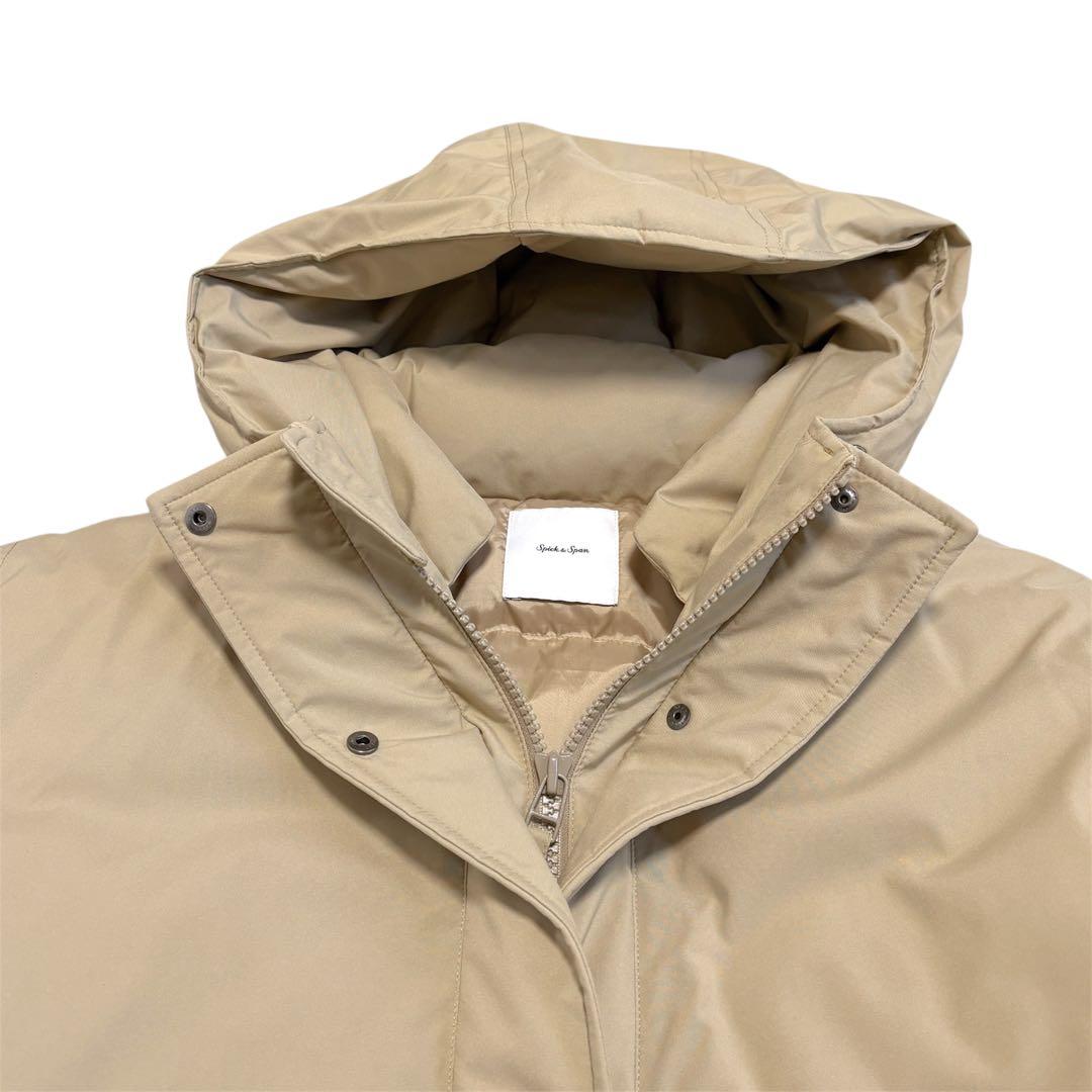 美品　スピックアンドスパン　24AW　撥水フーデッドダウンハーフコート　36