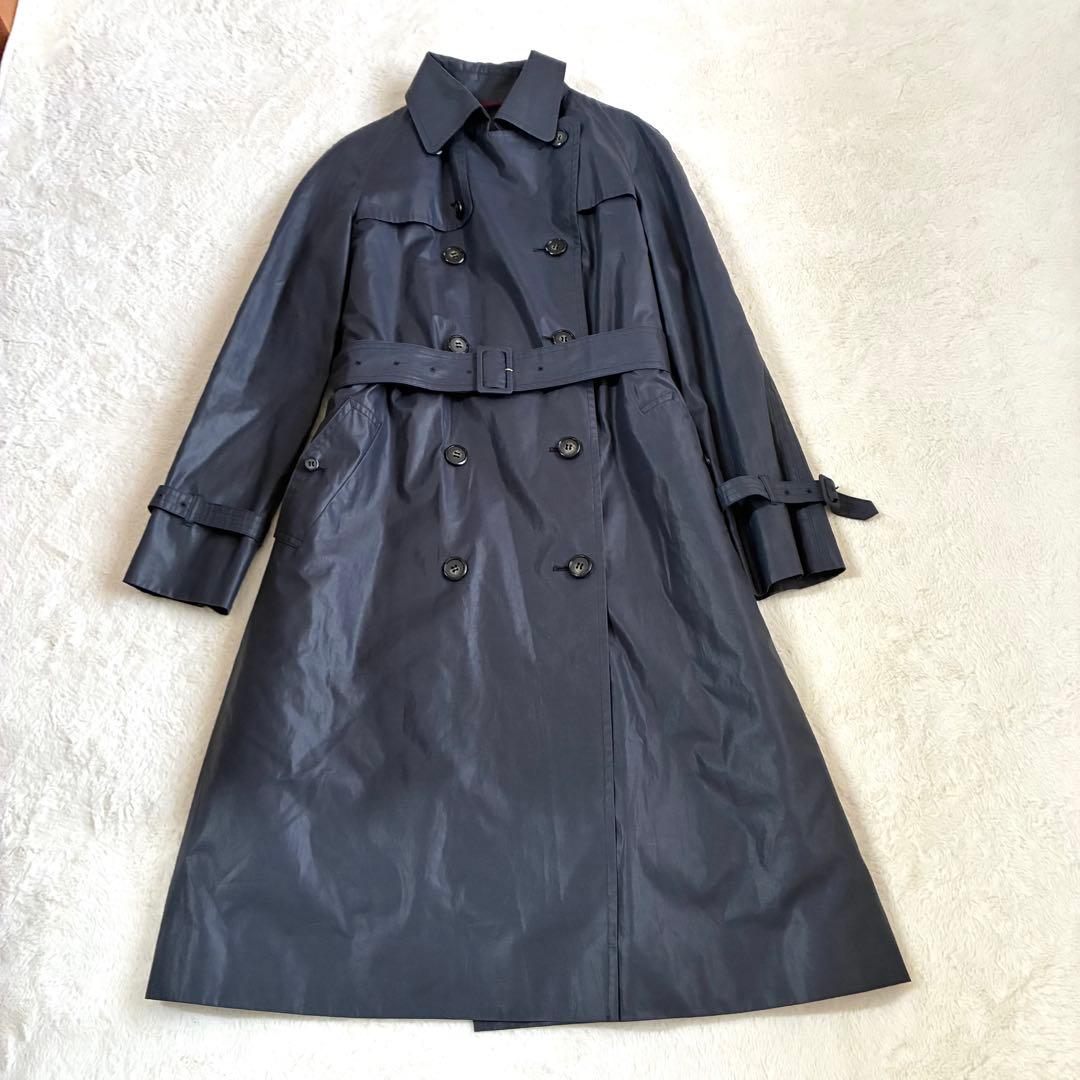 アマカ 万能トレンチコート ライナー ベルト付 光沢ネイビー 日本製 Lサイズ