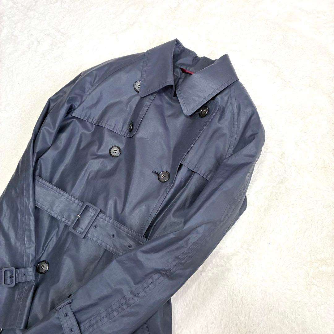 アマカ 万能トレンチコート ライナー ベルト付 光沢ネイビー 日本製 Lサイズ