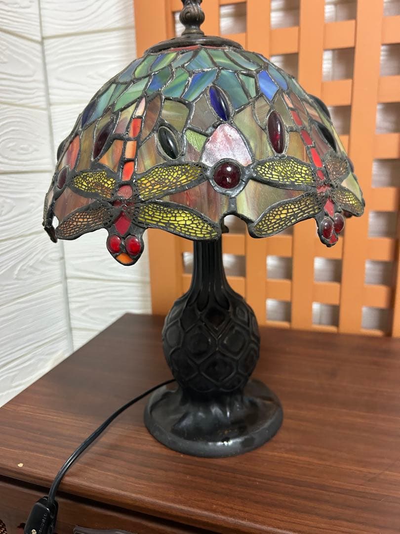 ヴィンテージ ティファニー調 ステンドグラスランプ 蜻蛉 トンボ 照明