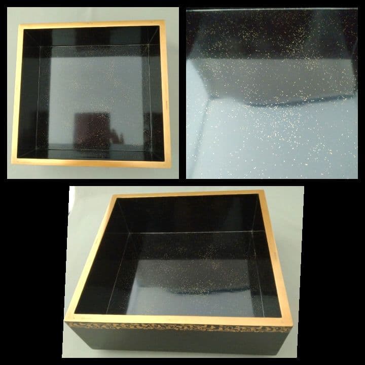 難あり　時代物　輪島塗　金蒔絵　重箱　二段重　家紋入　台付　木箱付