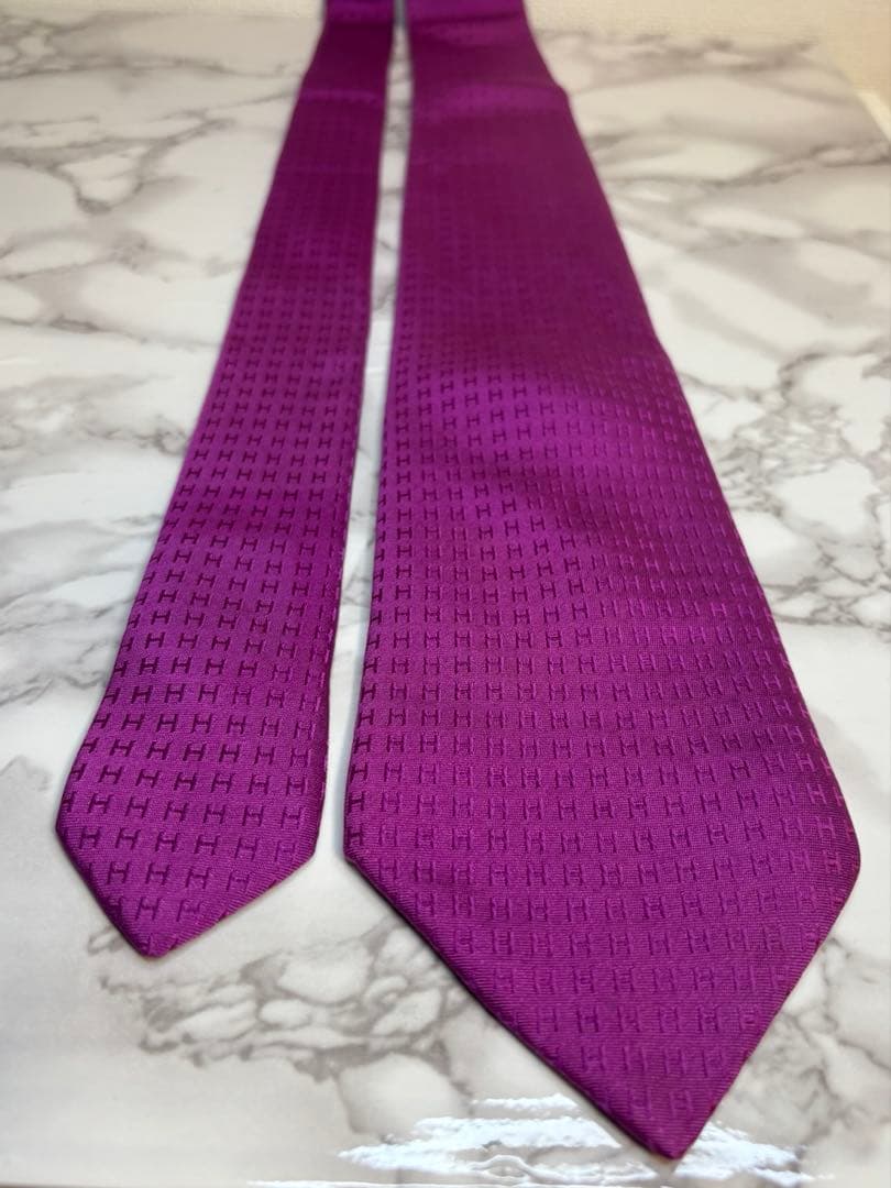 HERMES ネクタイ　パープル　紫　ファソネ　H柄