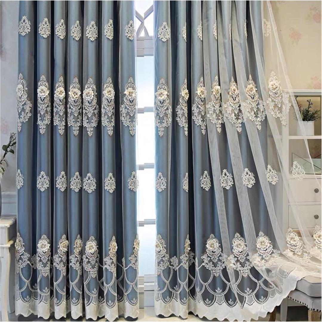 カーテン　刺繍　レースカーテン　遮光カーテン　4枚いり　二重カーテン　遮光　遮音