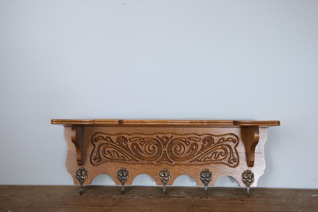 フランスアンティーク木製ウォールフック/シェルフ/壁掛けラック(86-175)