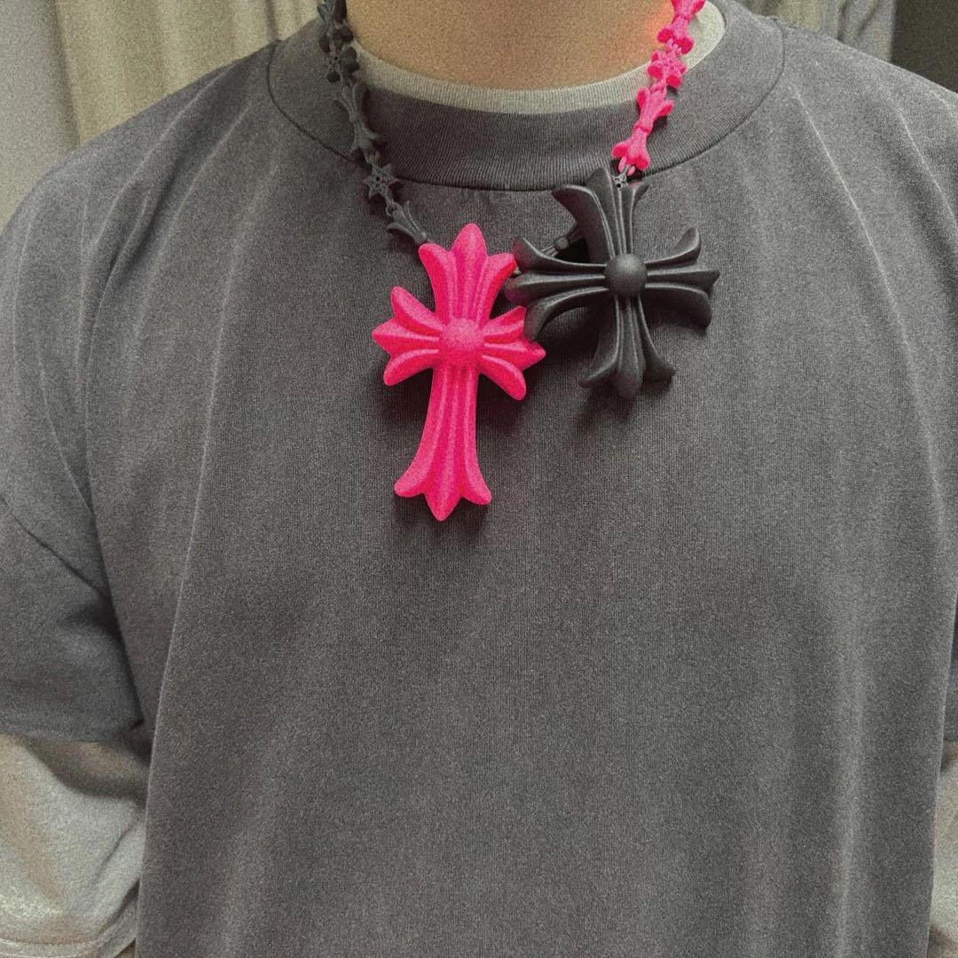 バカデカFAKE HEARTSクロスブラック 十字架 ネックレス　クロムハーツ