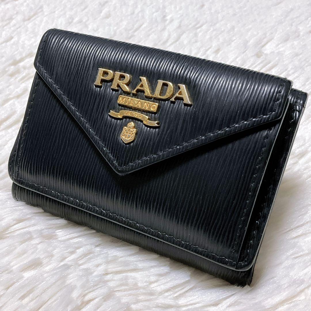 ♡Aa♡PRADA プラダ 三つ折り財布 ヴィッテロムーブ ロゴ レザー