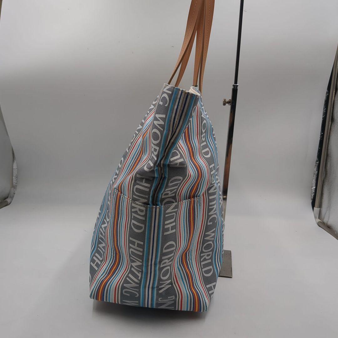 未使用 ハンティングワールド トートバッグ マルチカラー ロゴ ストライプ タグ