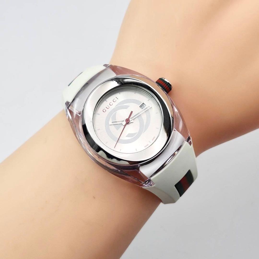 美品✨　グッチ　137.3 シンク 時計　ホワイト　シェリーライン　保存箱