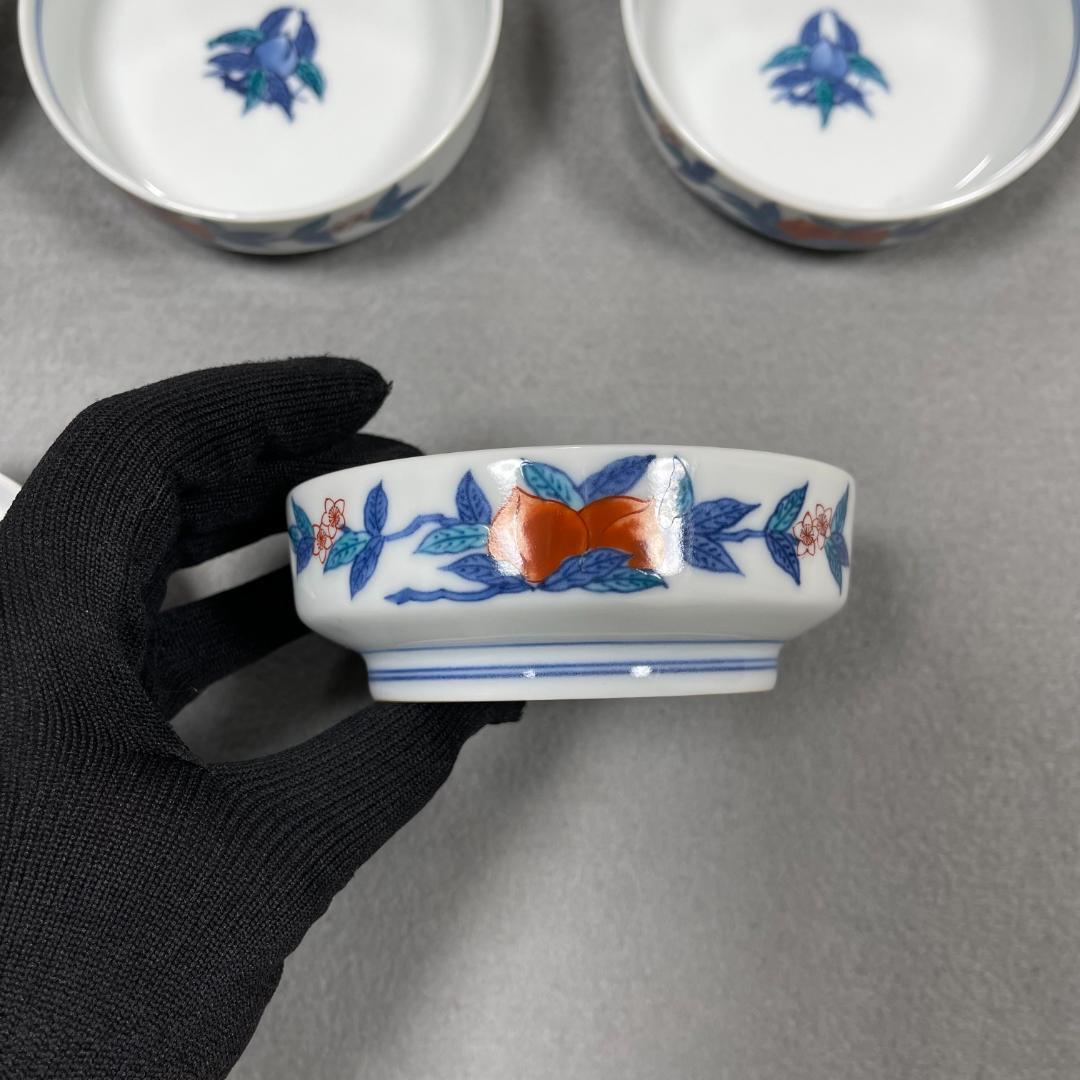 今泉今右衛門 窯 12代 錦桃絵 深小皿 5枚（共箱・栞・美品）