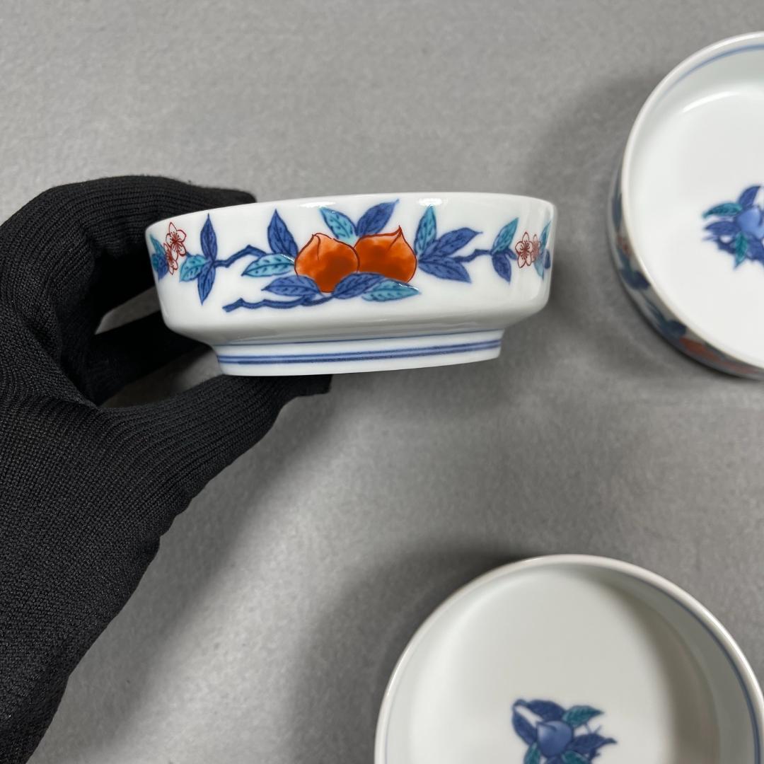 今泉今右衛門 窯 12代 錦桃絵 深小皿 5枚（共箱・栞・美品）