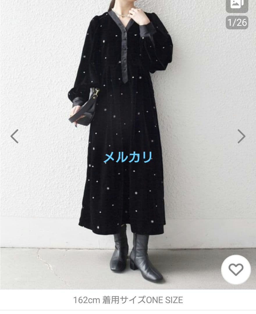 SHIPS any　ベロア 刺繍 タック フレア ワンピース　美品