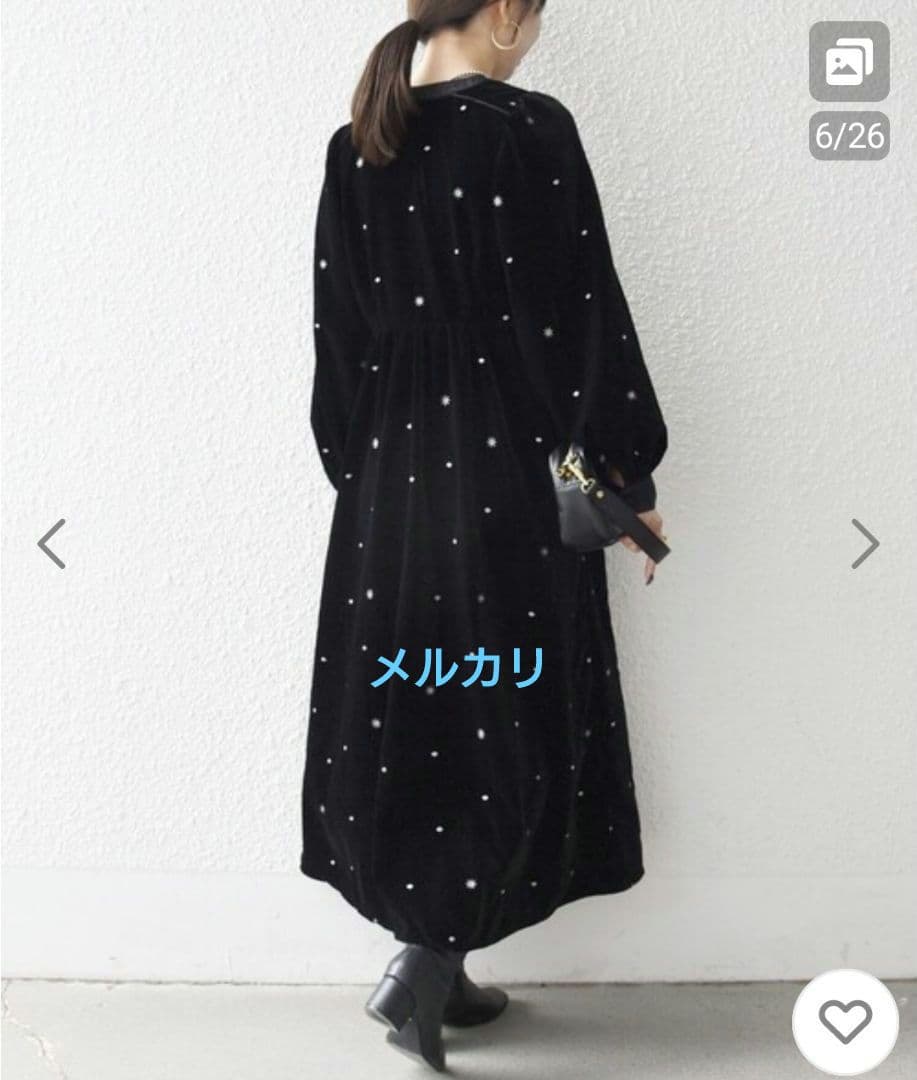 SHIPS any　ベロア 刺繍 タック フレア ワンピース　美品