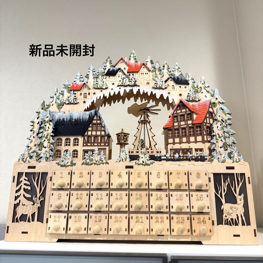 新品 クリスマス デコレーショングッズ 木製 アドベントカレンダー LEDライト