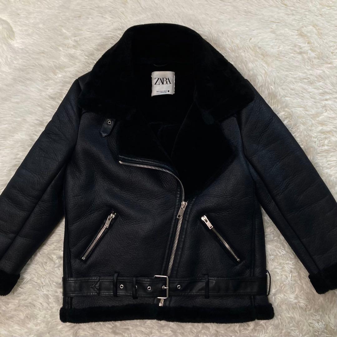 ZARA フェイクムートン ダブルライダース ボアジャケット ボア B-3