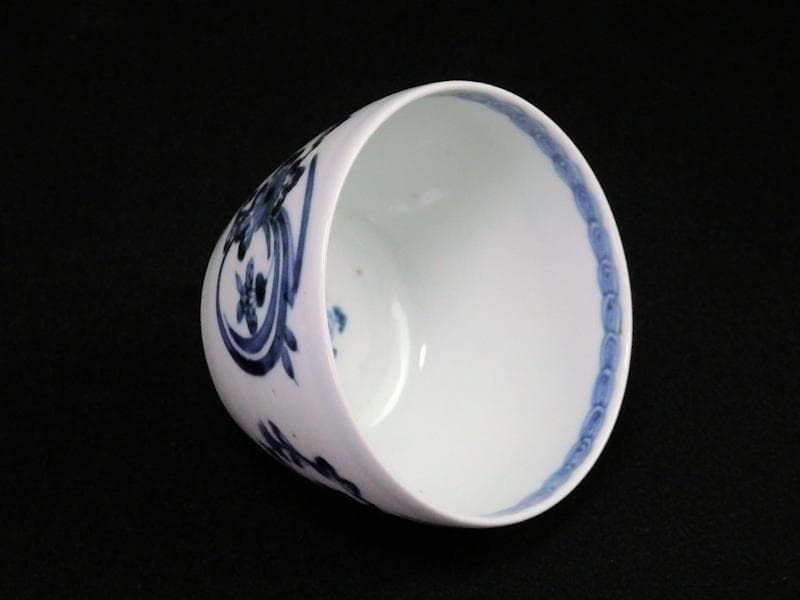 古伊万里　藍九谷　菊に蘭の図　大振蕎麦猪口　江戸中期　C552AS-BKc