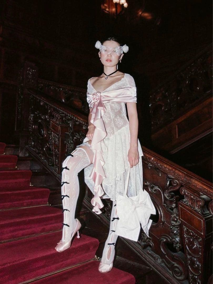 NODRESS ホワイト　レース　リボン　ストッキング ソックス