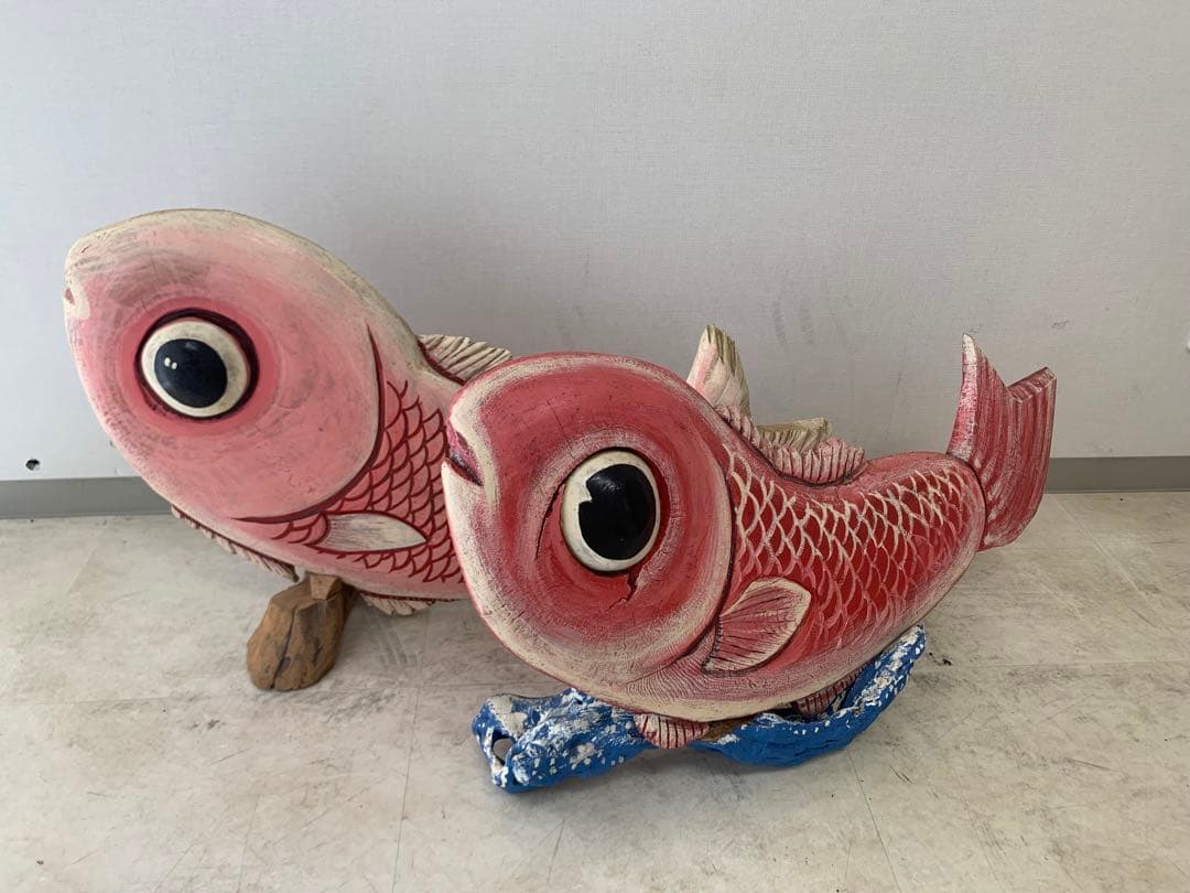 木彫り、縁起の良い鯉、置物、飾り