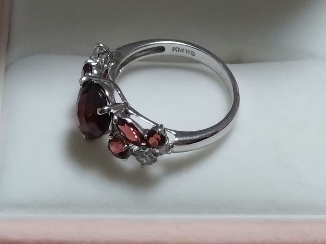 K14WG　ガーネット　ダイヤモンド　リング