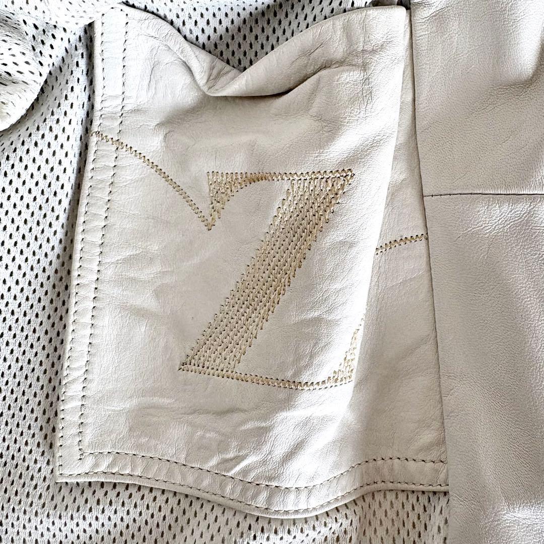 【美品】Zegna スタンドカラーシングルレザージャケット ホワイト白 革ジャン