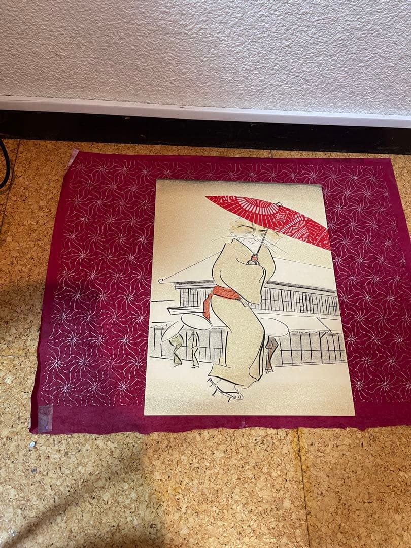 三匹の猫　小沢良吉　珍品絵本肉筆原画 挿絵 ケース原稿