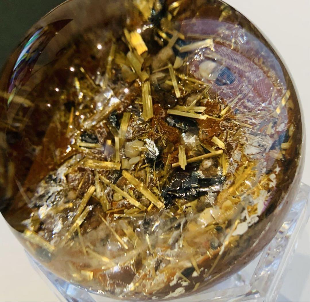 ⭐*️様 タイチンルチル　パイライト共生　ガーデンクォーツスフィア　45ミリ B