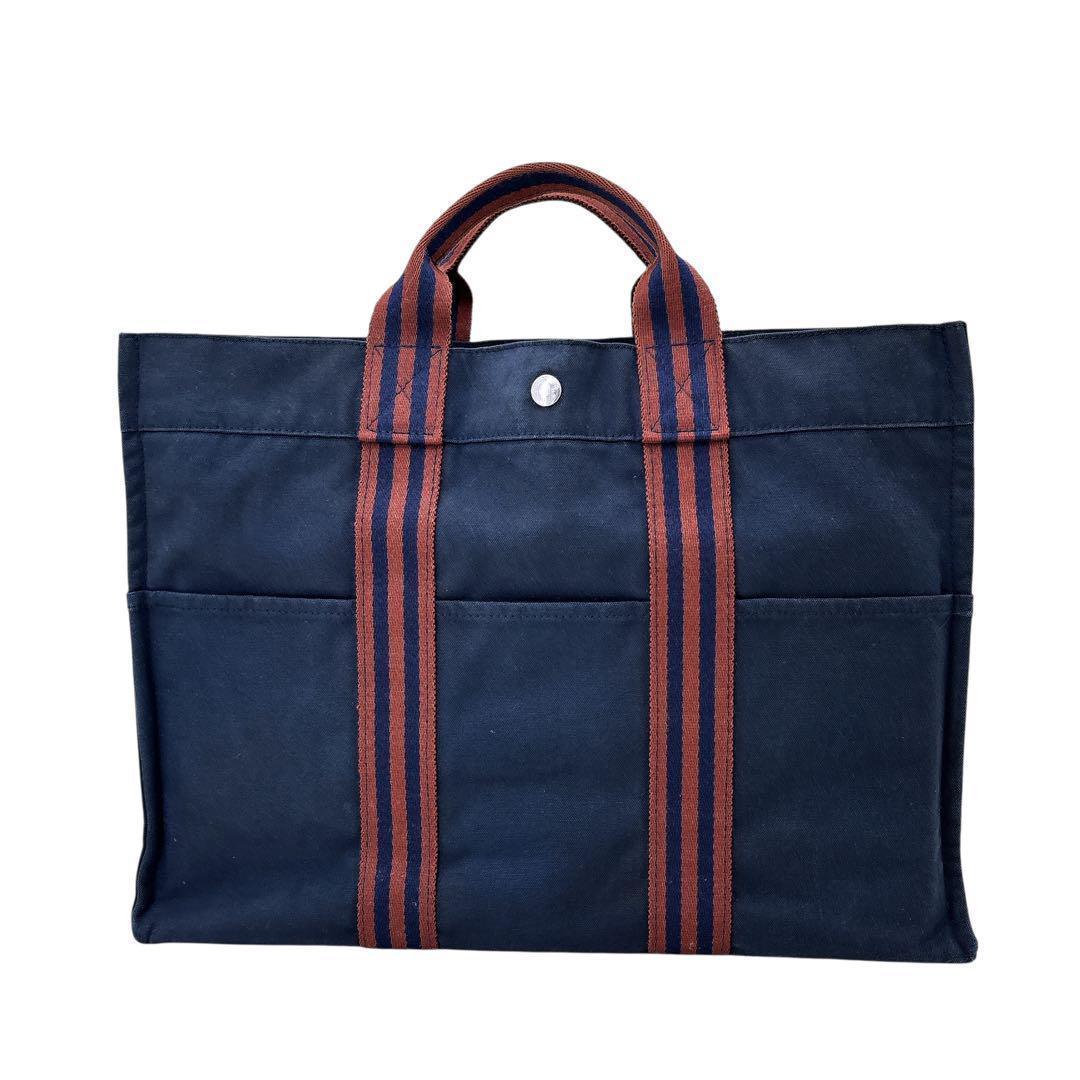 エルメス/フールトゥMM /トートバッグ/A4サイズ/バイカラー/紺色/男女兼用