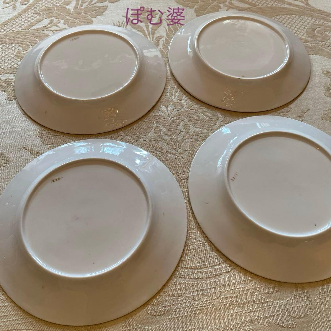 【英国／窯不明】金彩 金盛 エナメル／デザート皿 プレート ４枚セット