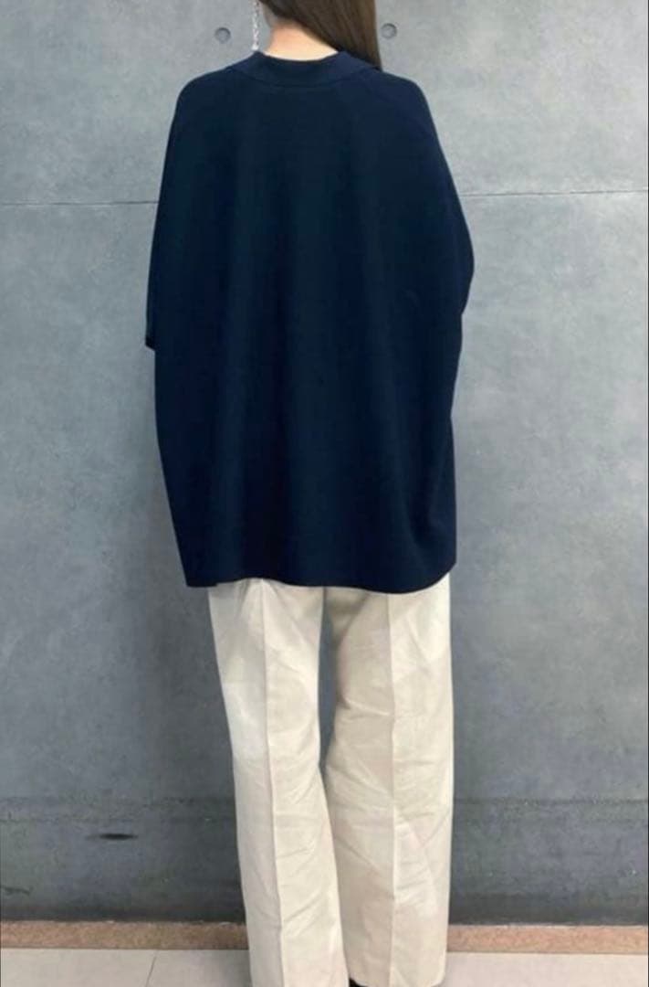 極美品 アドーア ポロニット オーバーサイズニット ダークネイビー ポンチョ