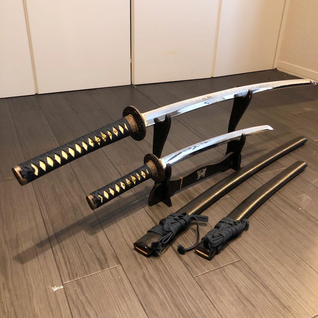 高級模造刀　居合刀　 美術刀剣　太刀　脇差　大小セット　緑拵え