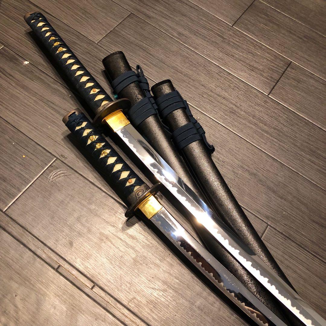 高級模造刀　居合刀　 美術刀剣　太刀　脇差　大小セット　緑拵え