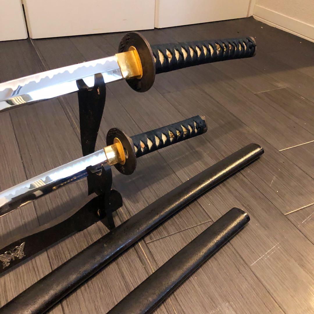 高級模造刀　居合刀　 美術刀剣　太刀　脇差　大小セット　緑拵え