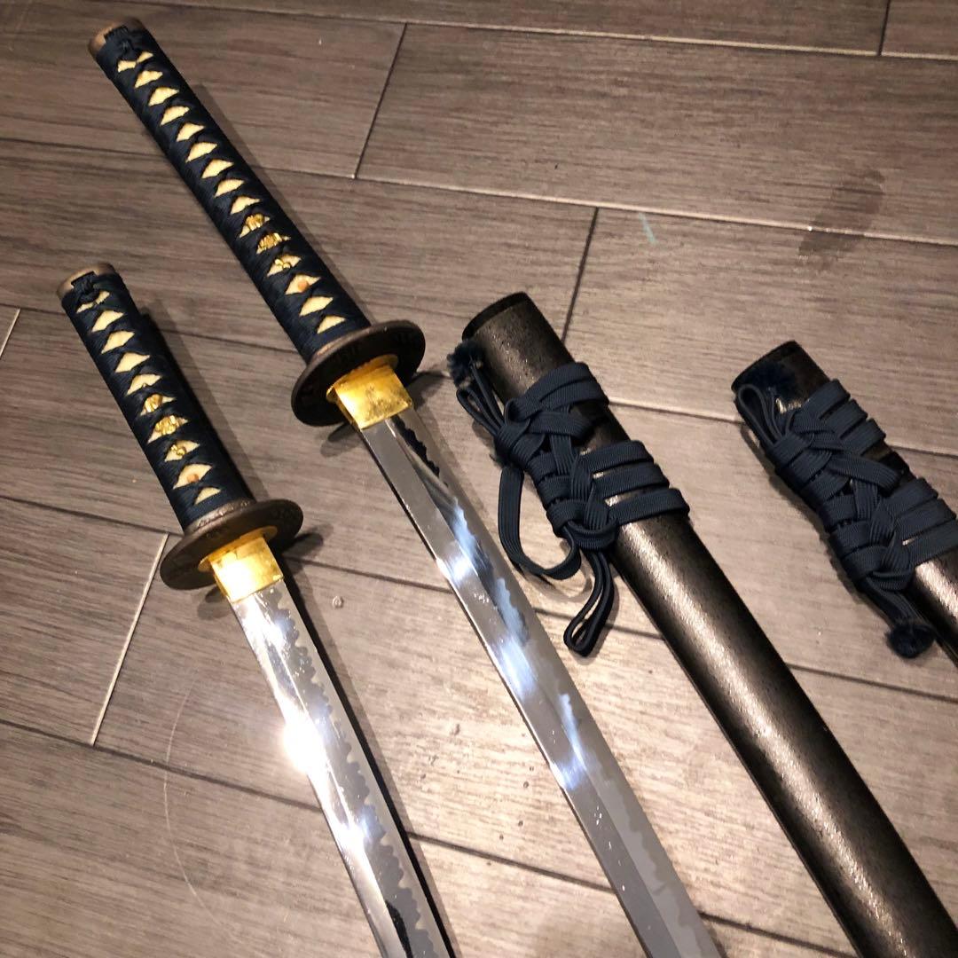 高級模造刀　居合刀　 美術刀剣　太刀　脇差　大小セット　緑拵え