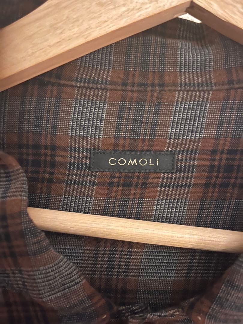 19ss comoli レーヨンオープンカラーチェックシャツ