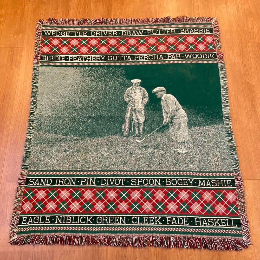 ヴィンテージ ゴブラン織り ラグ ゴルフ柄 アーガイル 138x118 両面配色