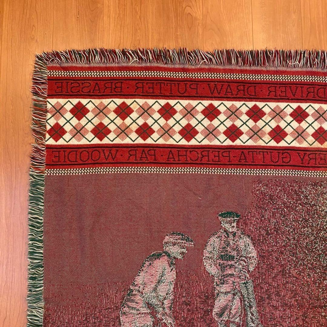 ヴィンテージ ゴブラン織り ラグ ゴルフ柄 アーガイル 138x118 両面配色