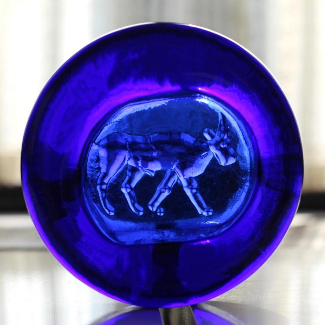 【大人気・シールあり】エリックホグラン　ガラスオブジェ　ブルー　北欧ヴィンテージ