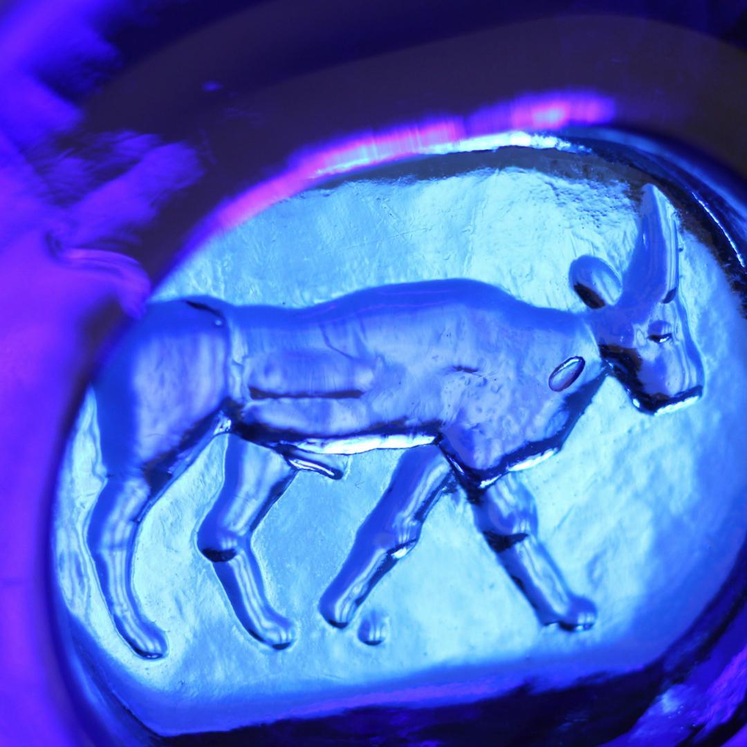 【大人気・シールあり】エリックホグラン　ガラスオブジェ　ブルー　北欧ヴィンテージ