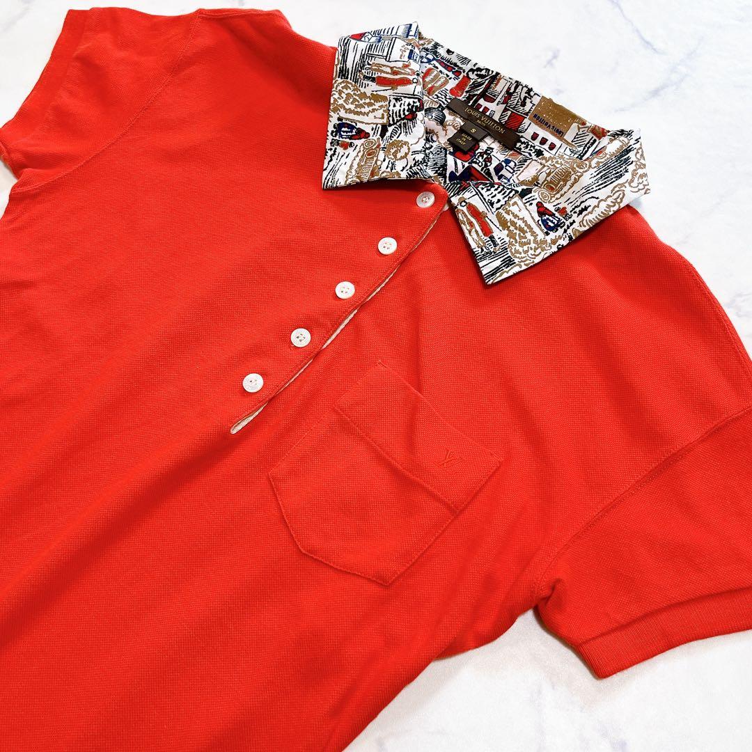 美品✨ルイヴィトン ポロシャツ ロゴ刺繍 プリント切り替え襟 S