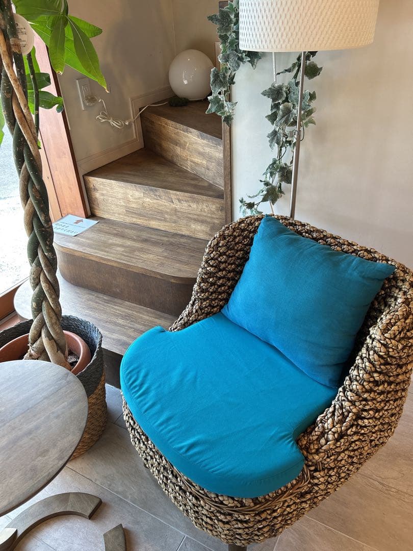 リゾート家具、バリ家具　　1人掛ソファ　 エメラルドグリーン