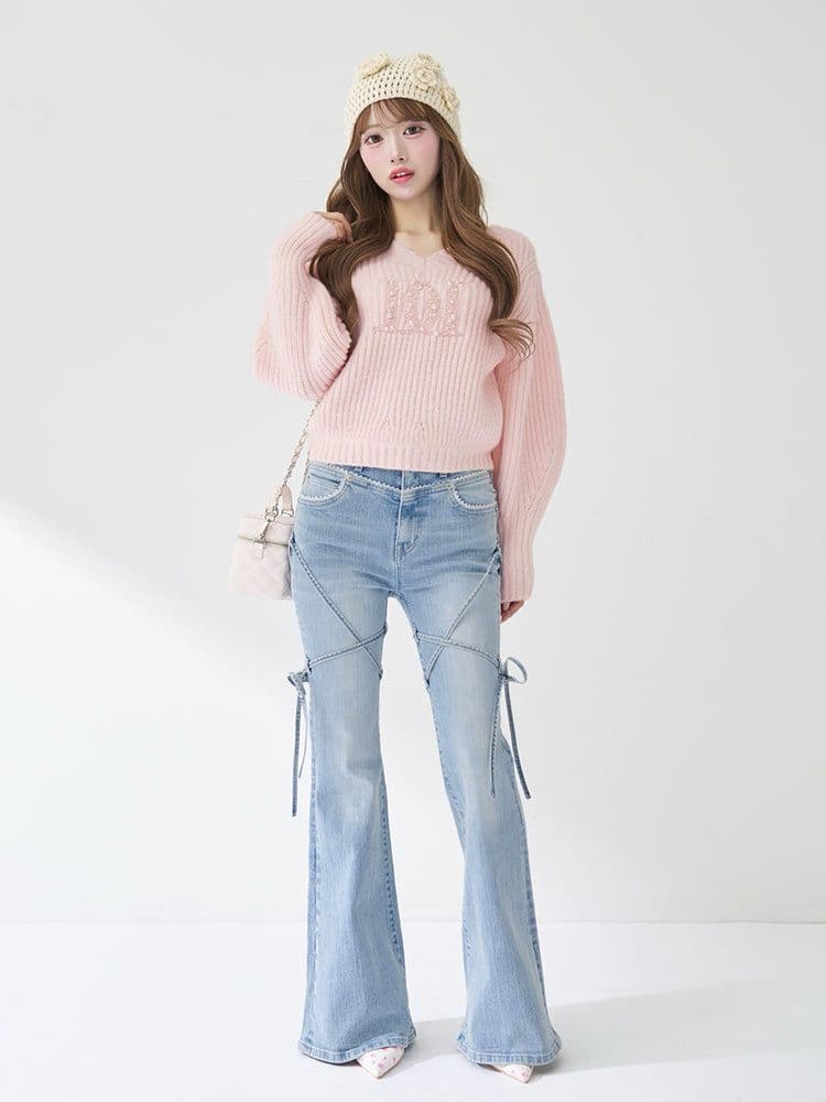 Darich ファンシービーズDDロゴボリュームニットトップス PNK