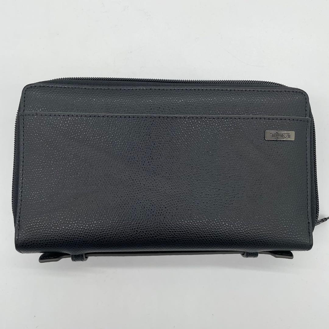 【極美品】トゥミ　トラベルオーガナイザー　ロゴプレート　Wファスナー　レザー　黒
