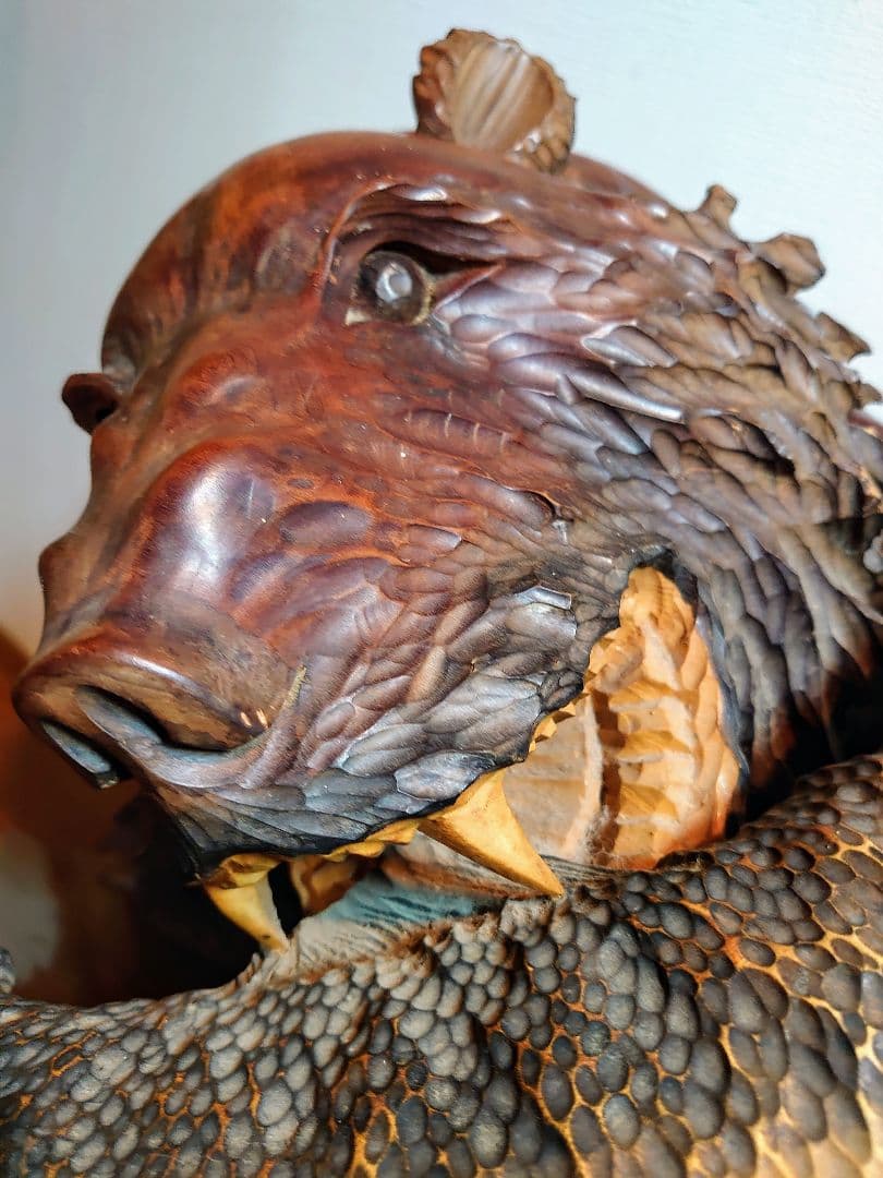 木彫り一刀彫り　親子熊　オブジェ