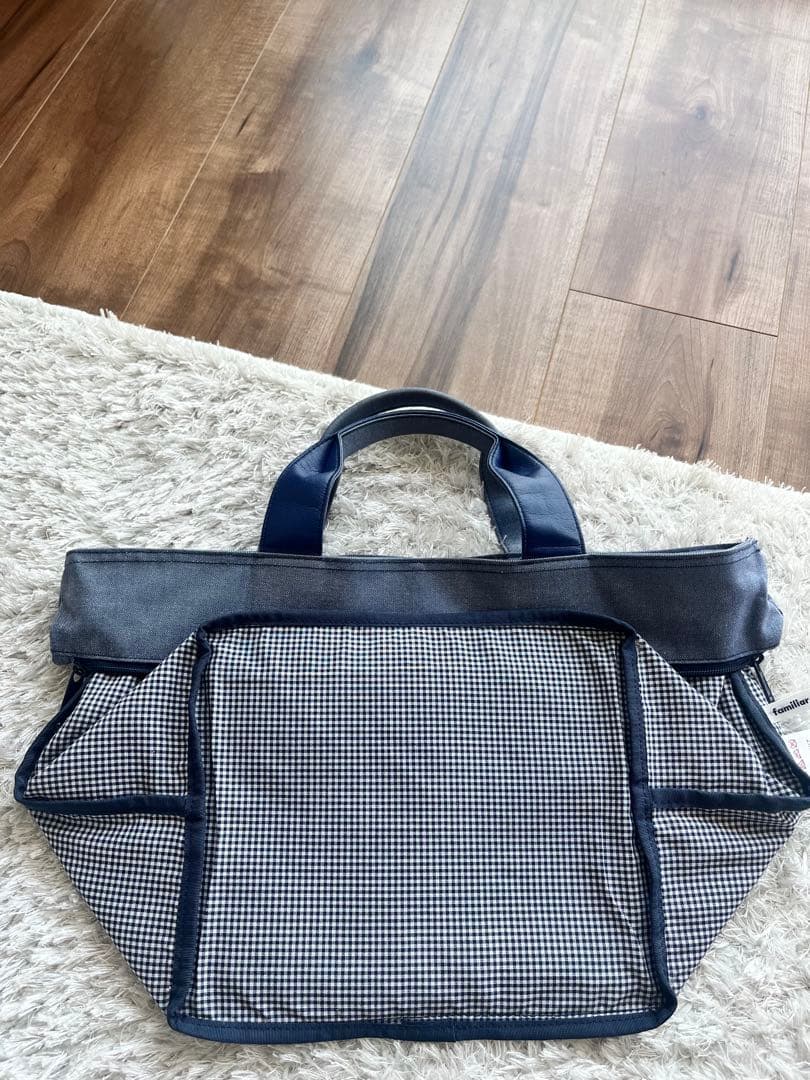 familiar 【美品】デニム地トートバッグ マチ付き ファスナー付き