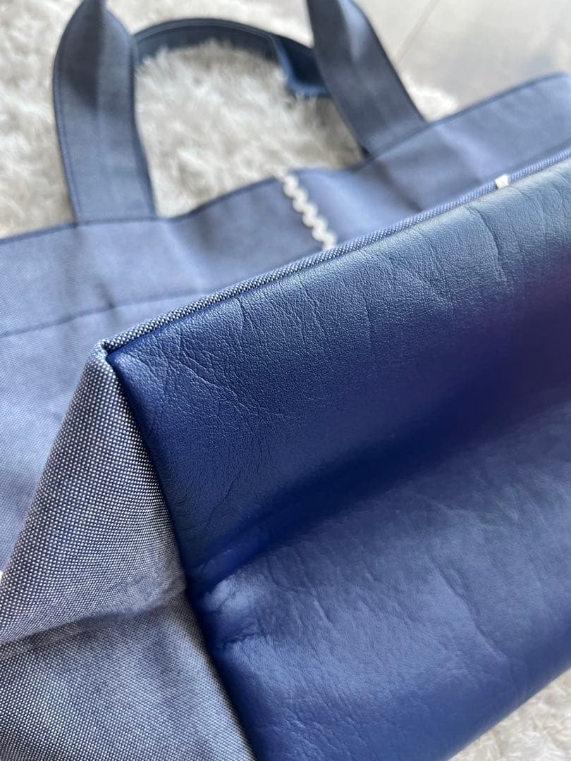 familiar 【美品】デニム地トートバッグ マチ付き ファスナー付き